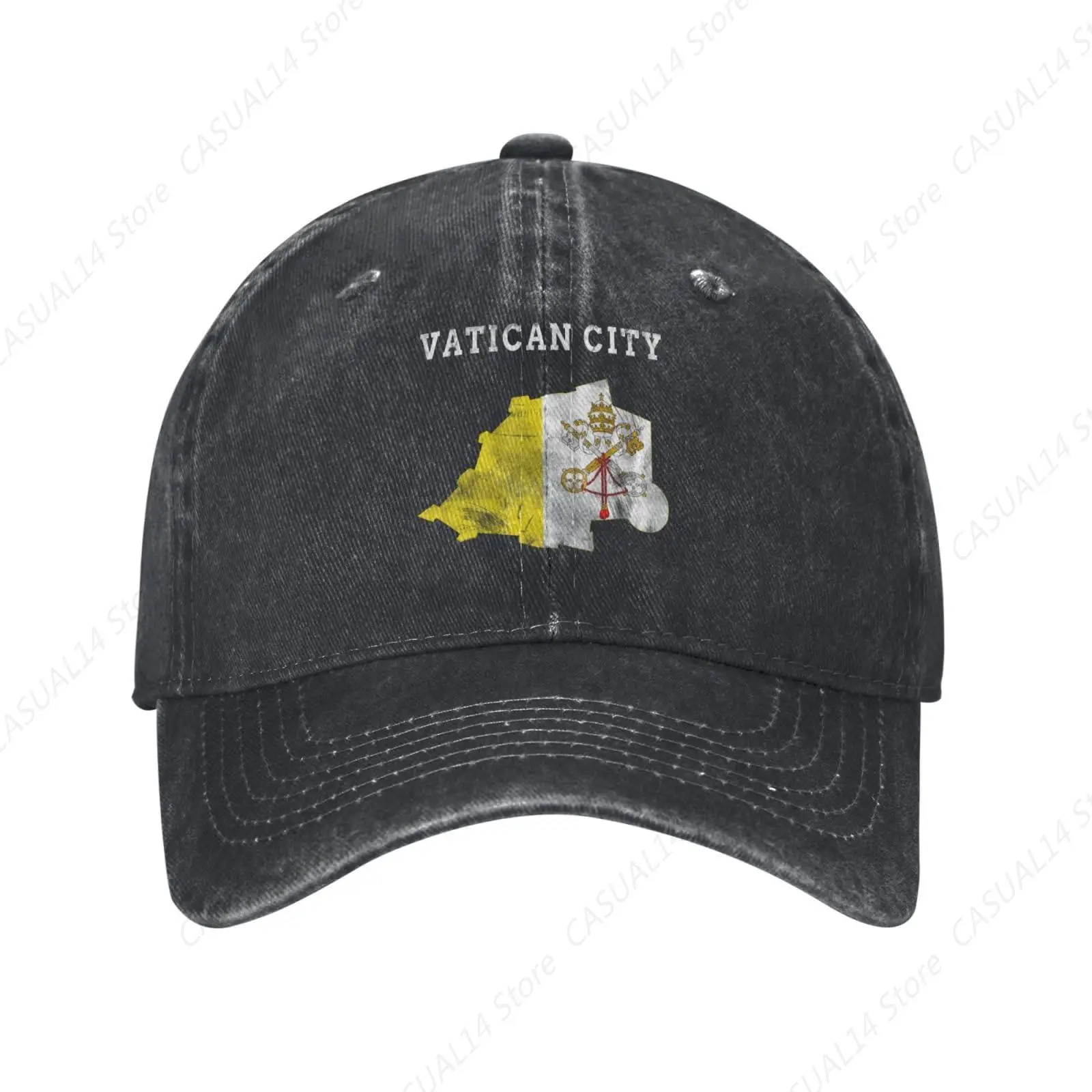 

Vatican City Map Flag Distressed Denim Ball Cap Retro Cool for Every Occasion