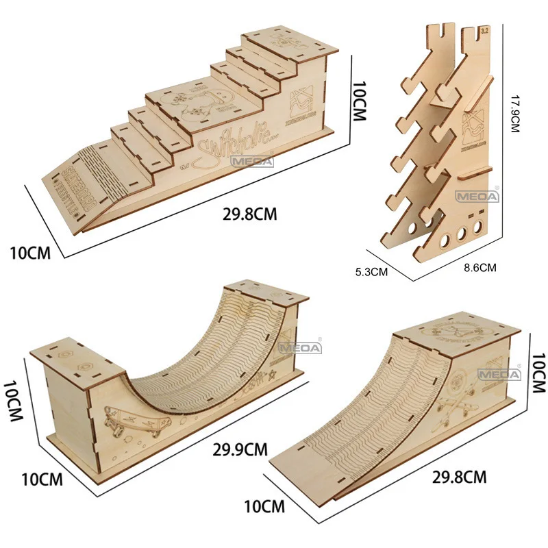 Holz Finger Skateboard Park Treppenrampe Lagerregal Set kommt mit Roller Scooter Professionelles Griffbrett Set Kinderspielzeug