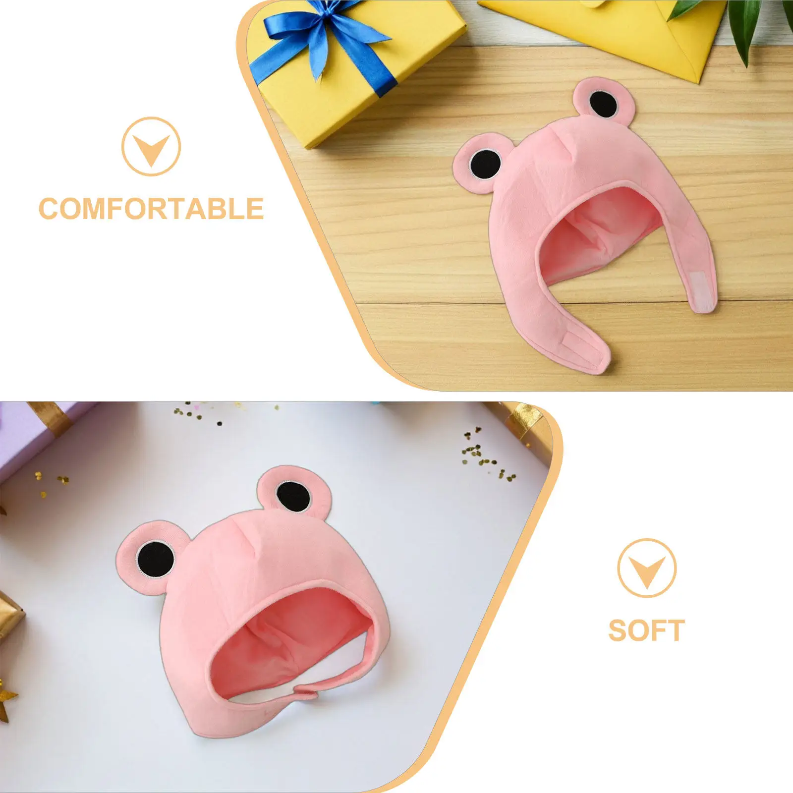 Cute Frog Headwear Cap Soft Material Christmas Costume Cosplay Party Funny Animal Hat Big Eyes Earflap Size 14.93x12.58x0.39in