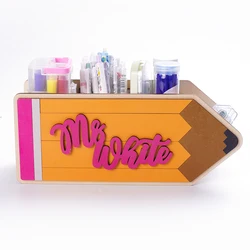 Custom Name Wood Pen Holder For Teacher Appreciation Gifts Pencil Design Desktop Organizer Storage Box Kids Desk Accessory Caddy