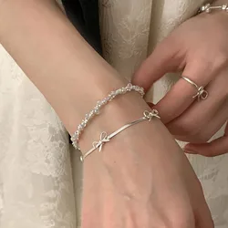 925 Sterling Silver Bow Bracelet With Sparkling Temperament Snake Bone Chain Bracelet Suitable For Wedding Jewelry Gifts