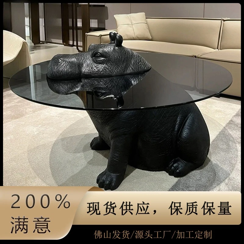 Hippo glass tea table, creative animal living room home, modern light luxury  apartment, internet-famous round coffee table