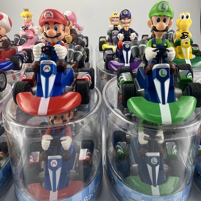 

12pcs Super Mario Pull Back Car Green Yoshi Donkey Kong Luigi Toad Princess Peach Action Figure Toys Anime Game Doll Kid Gift