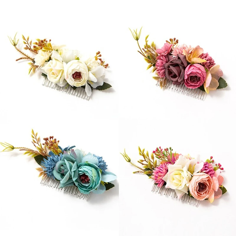 بوهيميا العرائس الزفاف زهرة الشعر مشط دبوس الشعر وصيفه الشرف غطاء الرأس أمشاط الشعر إكسسوارات الشعر للنساء الفتيات دبابيس الشعر الأزهار #5