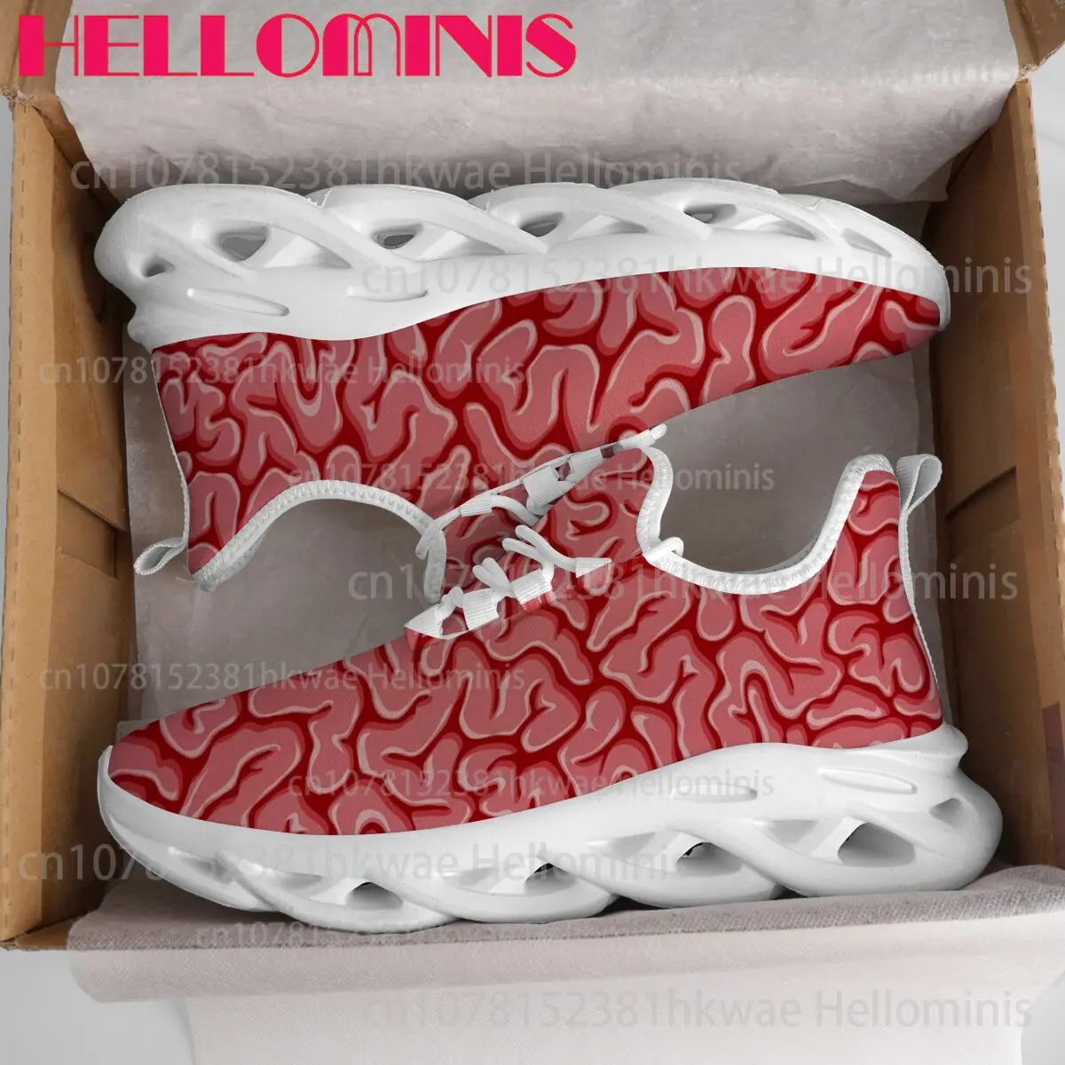Adult Red Fluid Curvy Texture Print Blade Sole Sneakers Breathable Mesh Upper Non Slip Hollow Bottom Comfort Walking Shoes