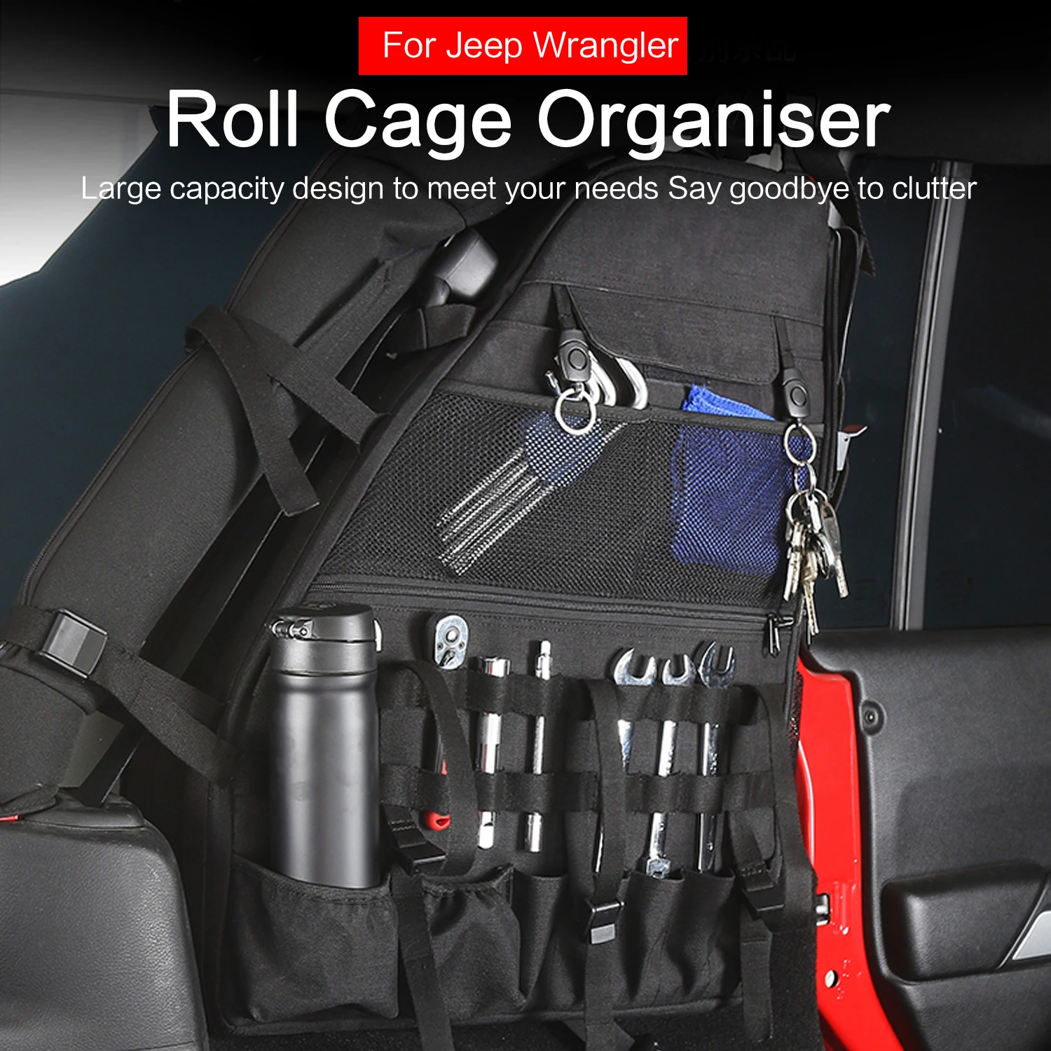 Roll Bar Storage Bag Cage Cargo For Jeep Wrangler JK JKU JL 4-Door 2007-2019 Saddle Bag Multi-Pocket Organizers Tool Storage Bag