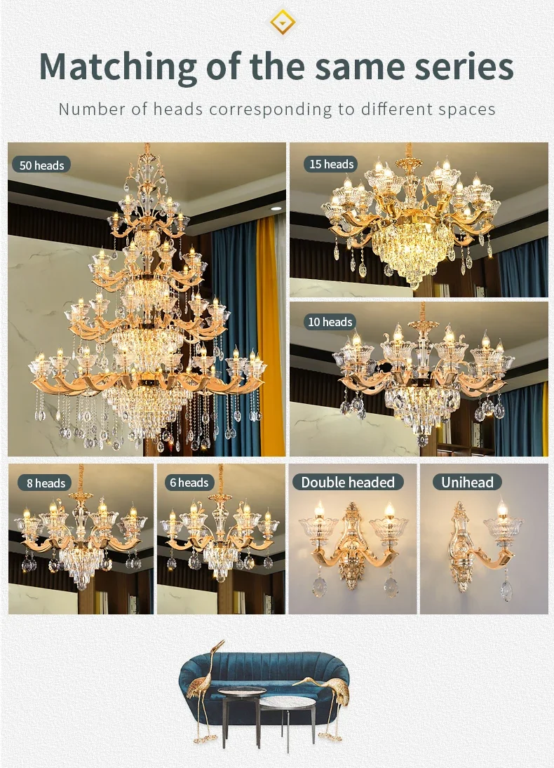 European Style Crystal Chandelier Lustre LED Pendant Lights Living Room Pendant Lamp Building Lights Home Decor