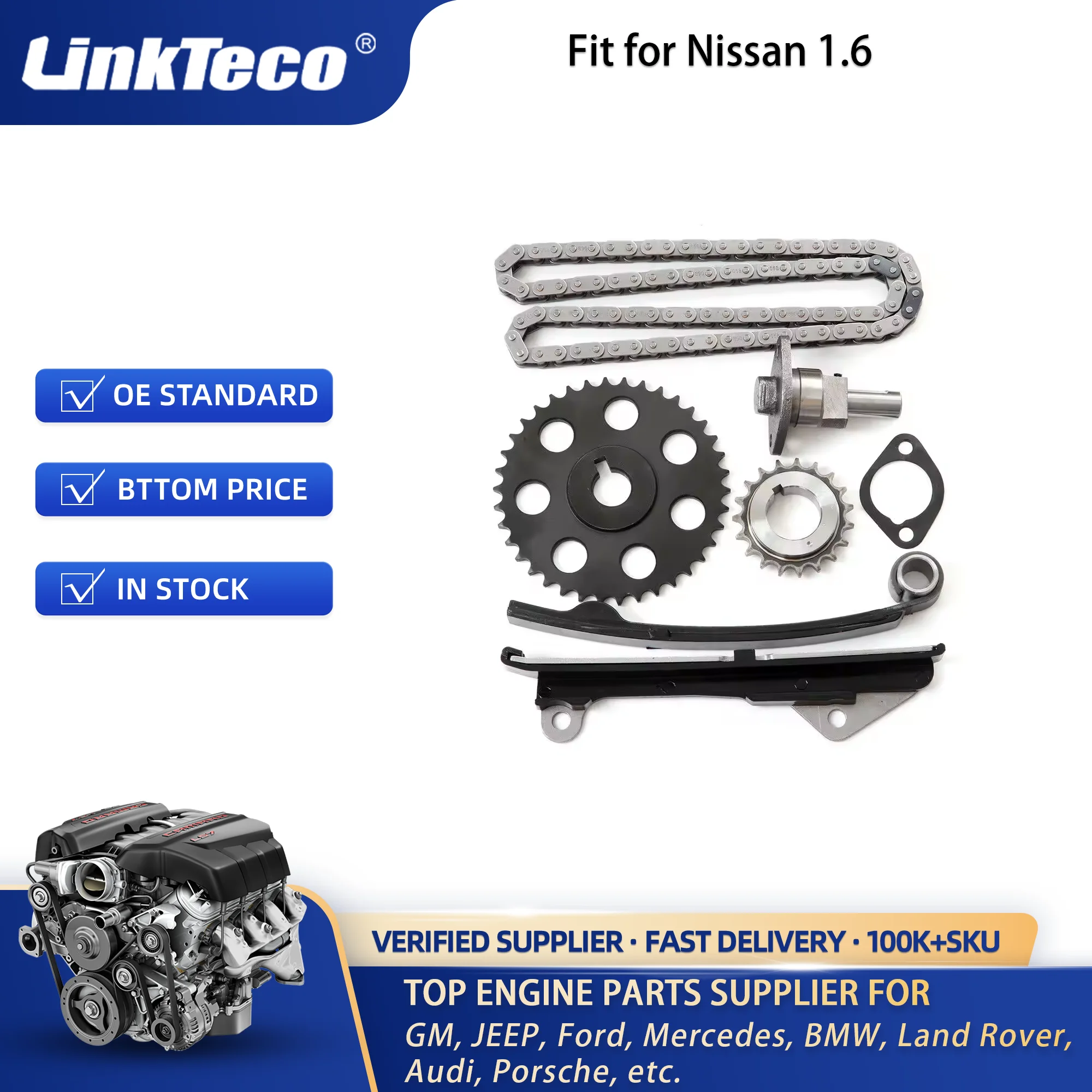 

Linkteco Timing Chain Kit For Nissan GA16I 1.6L 89-90 SOHC Sentra Pulsar NX 13024-77A00 A302H-77A0AVW 13070-77A12