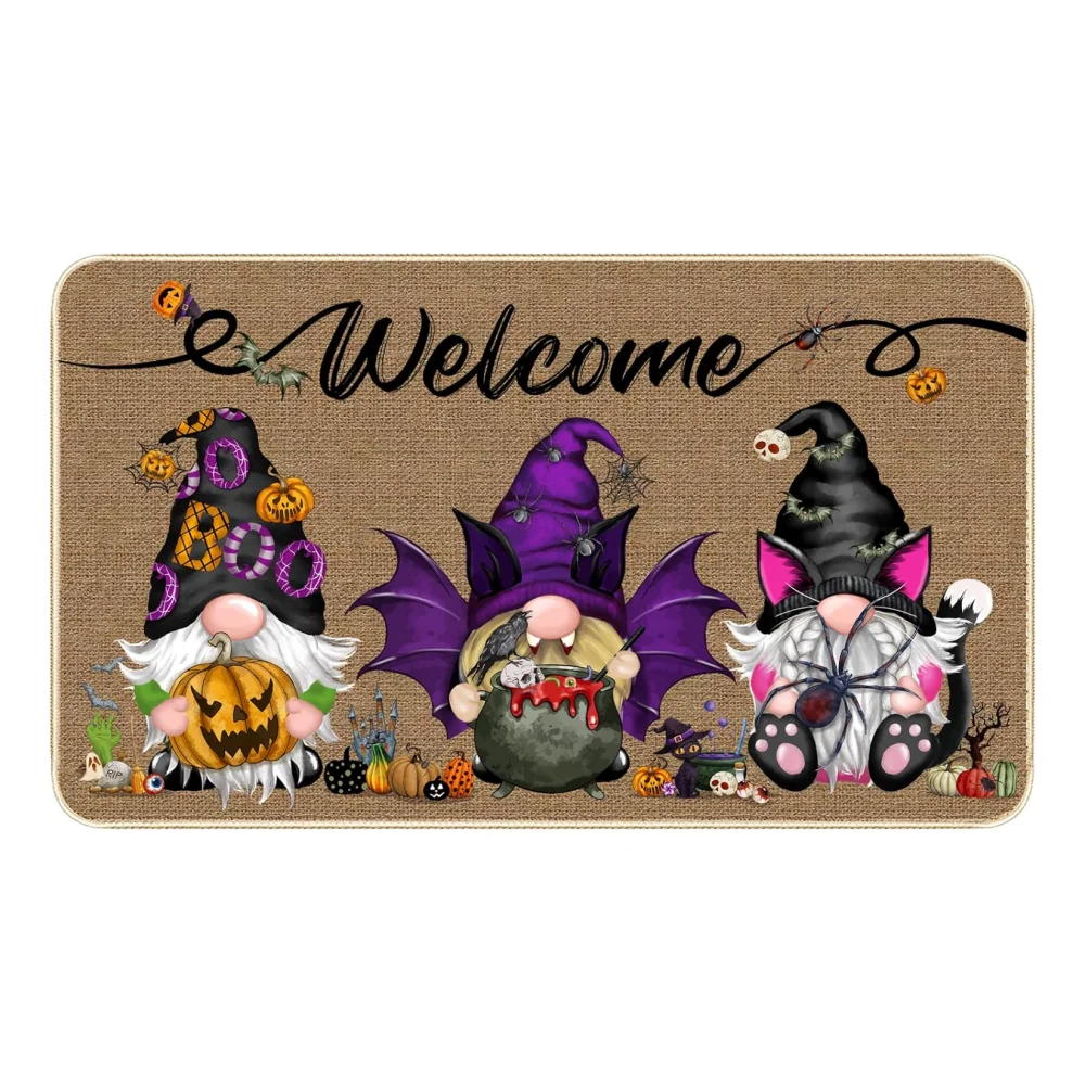 

VIKAMA Halloween Goblins Door Mat Holiday Decor Welcome Mat Entry Carpet Boo Bat Pumpkin Indoor and Outdoor Decorative Carpet