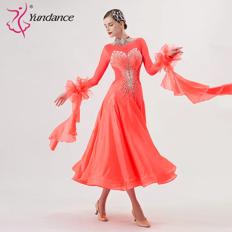 B-22182 New Women Modern Dance Rhinestone Color Diversity Dress Ballroom National Standard Waltz Competition Performance