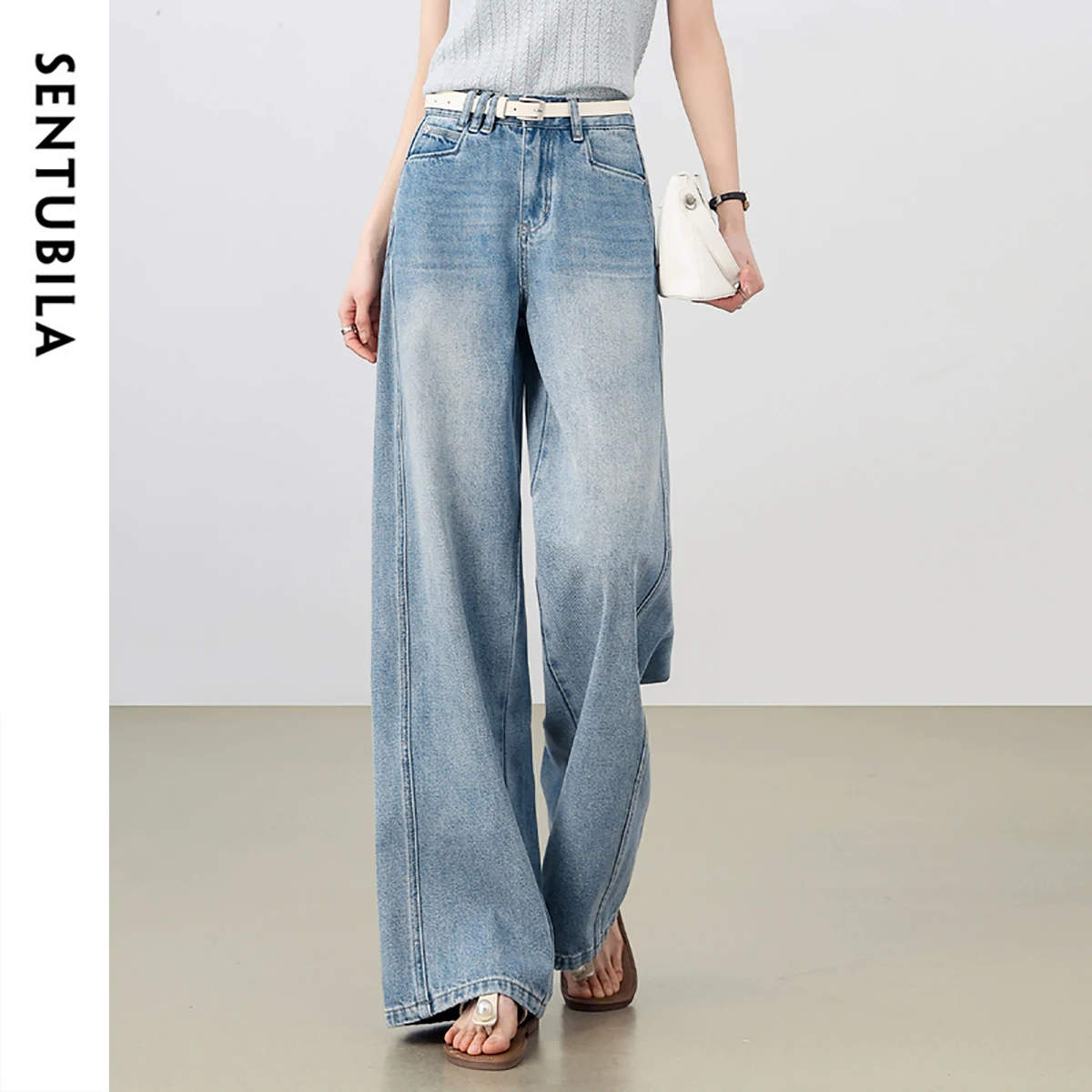 

SENTUBILA High Waist Wide-leg Baggy Women Pants 2025 New Products Jeans Femme Casual Cotton Yarn Denim Summer Clothes W52NA0019