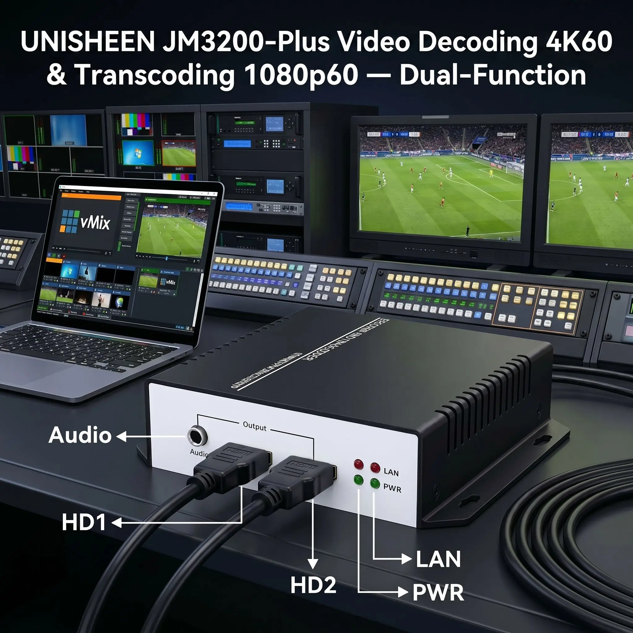 Decodificador de Vídeo UNISHEEN 4K60 SRT Interlaced IP para HDMI H.265 RTSP RTMP HTTP UDP Transcodificador de Streaming de Vídeo para Transmissão Ao Vivo