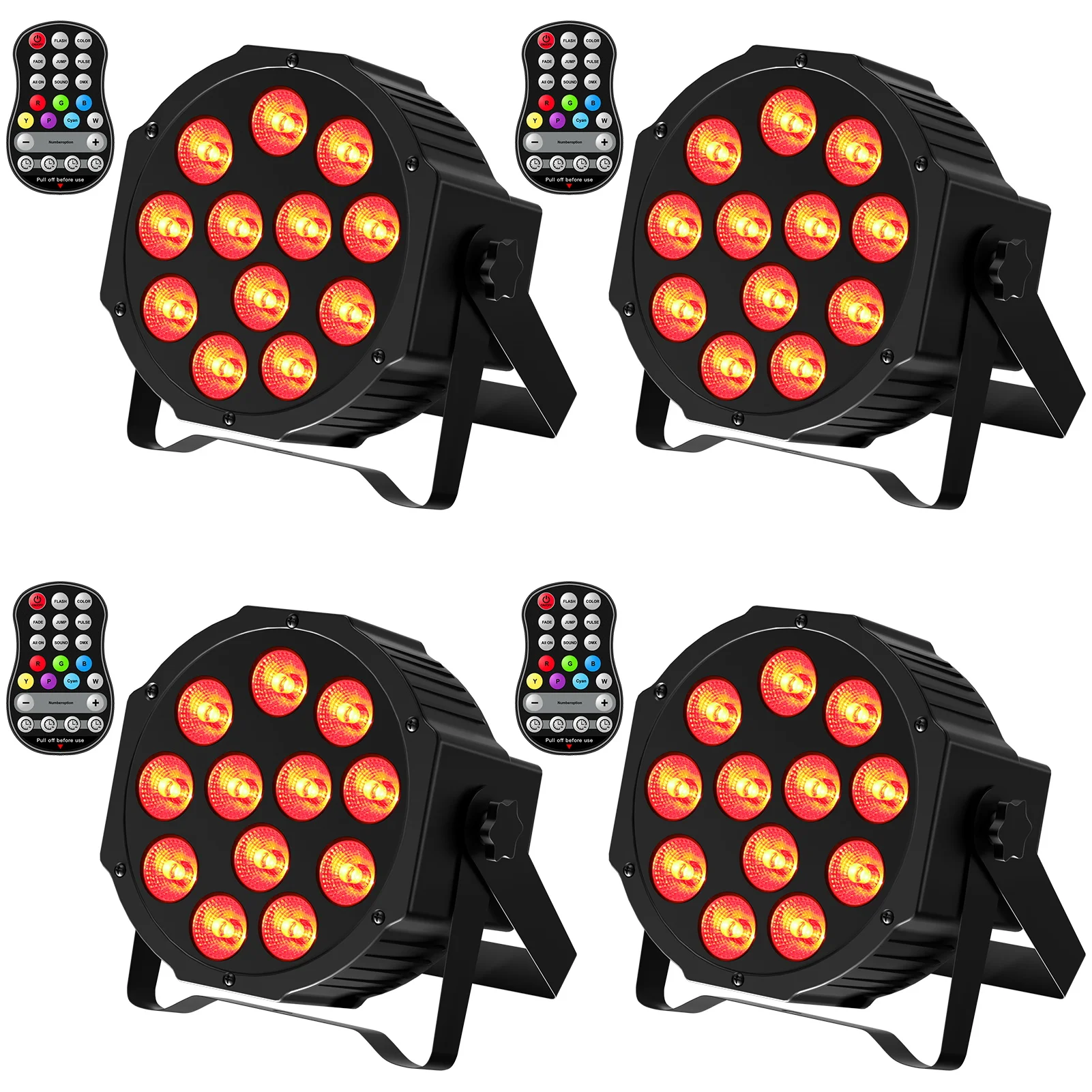 Fieryzeal 4PCS Mini LED Par Light Built-in Battery Round Stage Light DMX512 Full Color 4in1 RGB Effect Light for Disco DJ Party