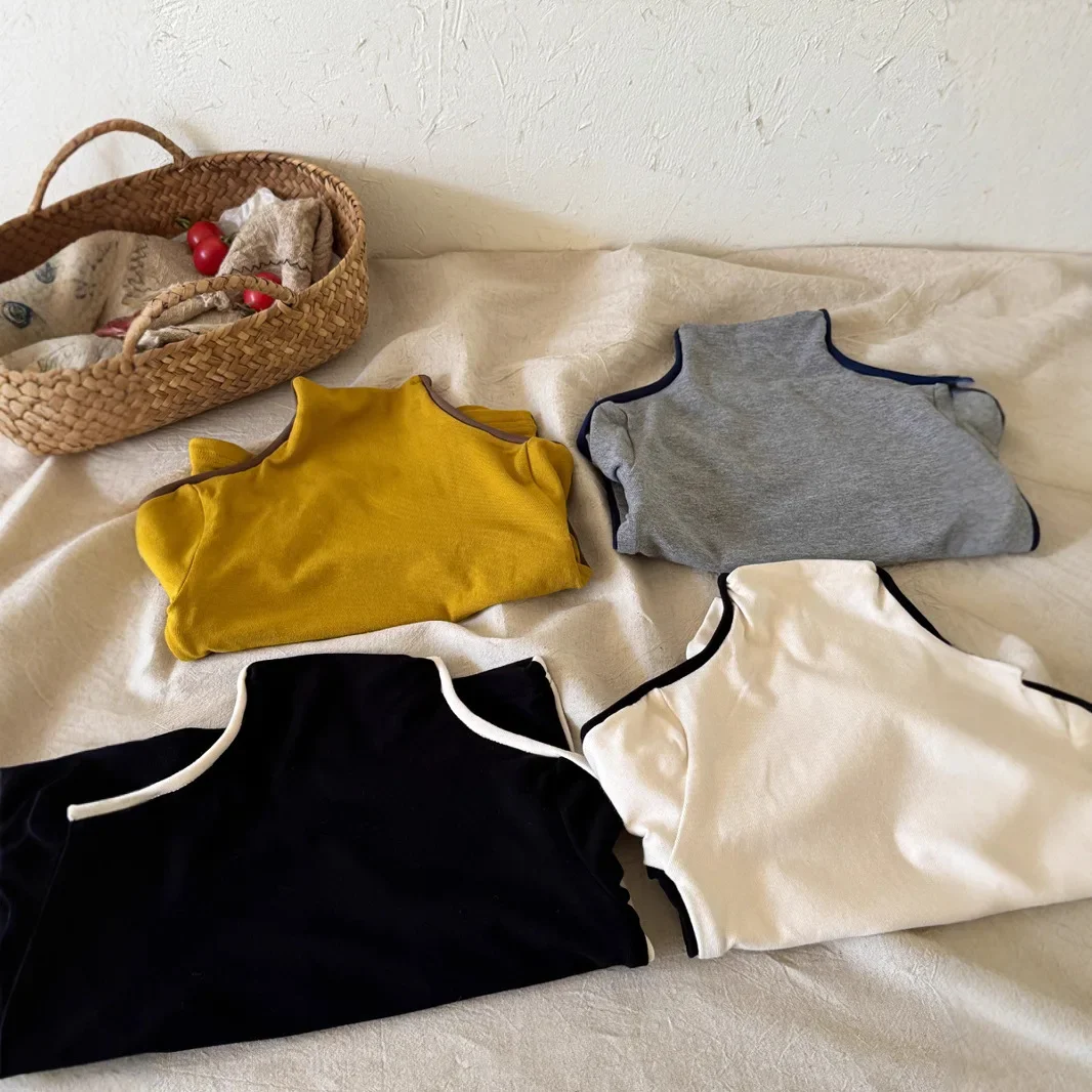 الأطفال الفتيات الخريف الفرنسية قميص شبه الياقة المدورة لينة 1-10Y أطفال بنات القطن الأساسية القمم طفل الفتيات سليم صالح البلوفرات