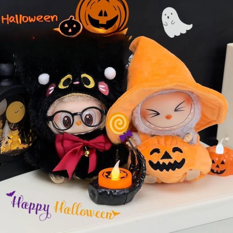 For labubu Halloween pumpkin doll costume cute black cat vinyl doll dress up clothes no doll