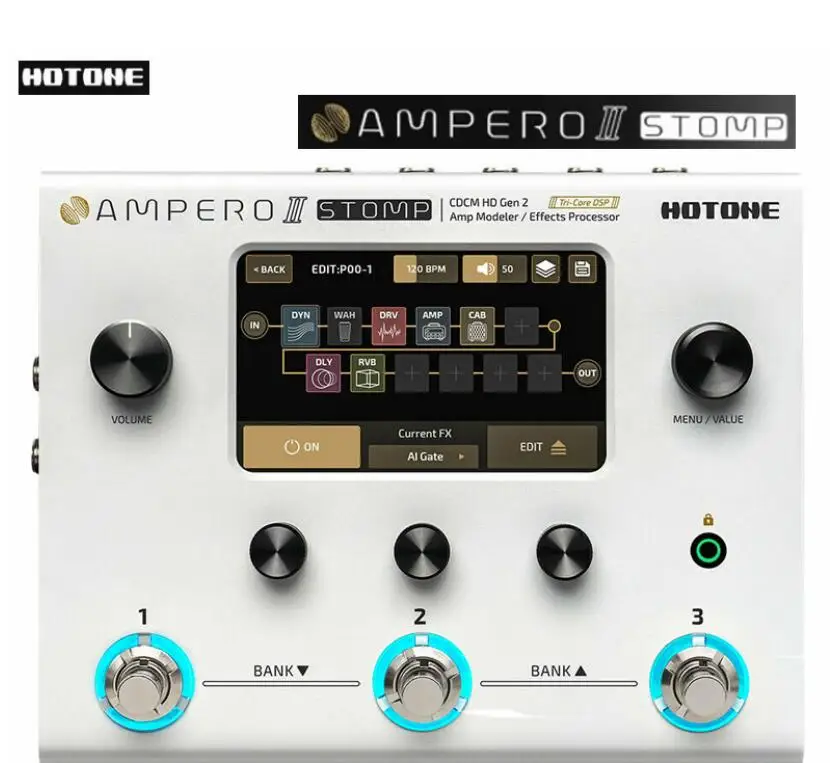 

New Hotone Ampero II Guitar Bass Amp Modeling IR Cabinets Simulation Multi-Effects Pedal MIDI I/O Stereo OTG USB Audio Interface