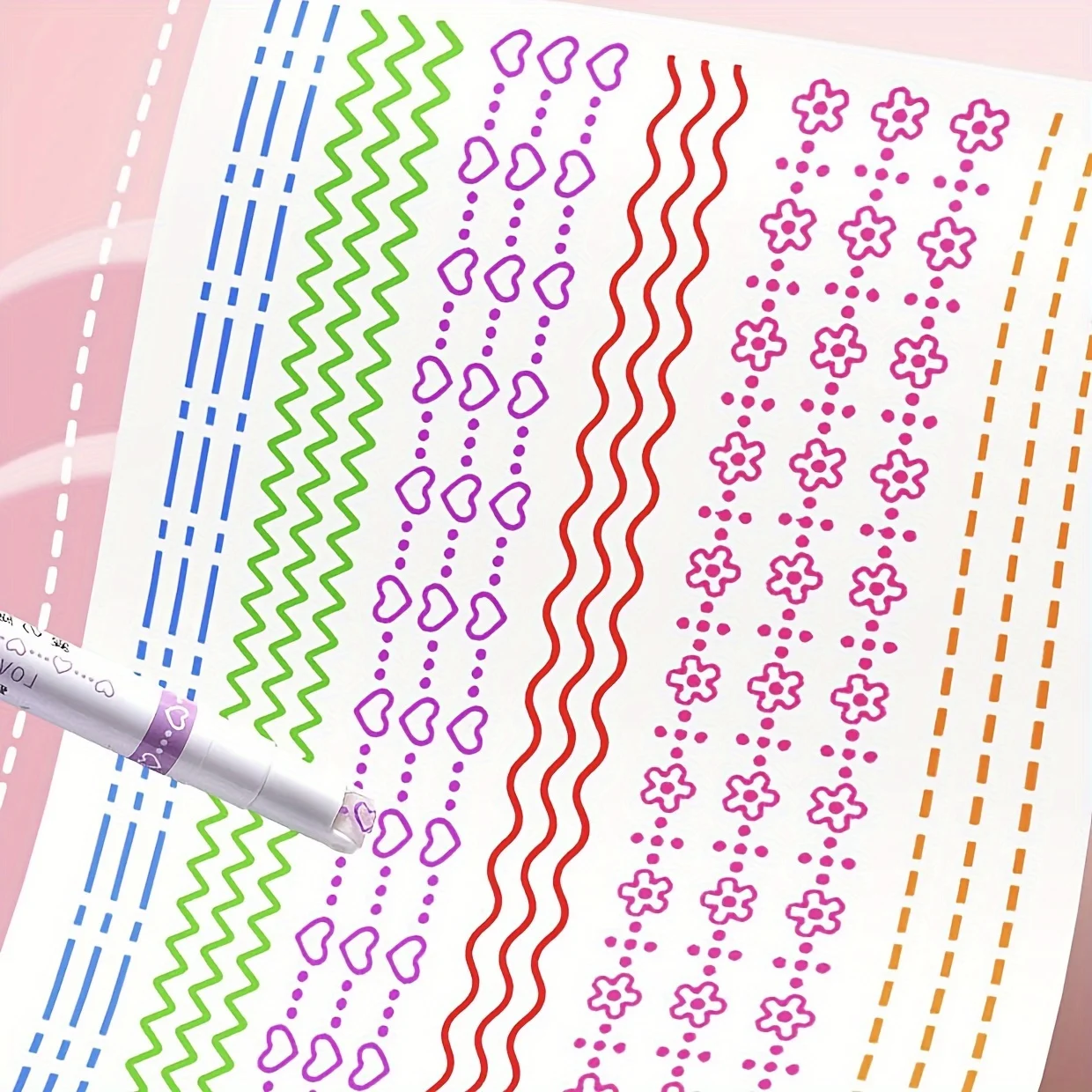 6 Stück farbige Curve-Textmarker, ein Satz mit 6 Stiften in verschiedenen Farben, 6 verschiedene gebogene, feine Linien, zum Notizen