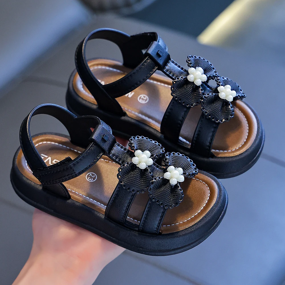 Nouvelles sandales pour enfants, tendance, simples, design adhésif magique, décoration nœud, semelle souple, antidérapantes, sandales pour filles