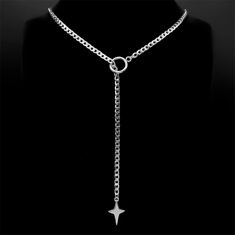 Herz-O-Ring Lange Kette für Damen und Herren Punk-Rock-Halskette Edelstahl Schlüssel-Schloss-Halsketten Verstellbare Y-Halskette Schmuck Geschenk – Detail 4