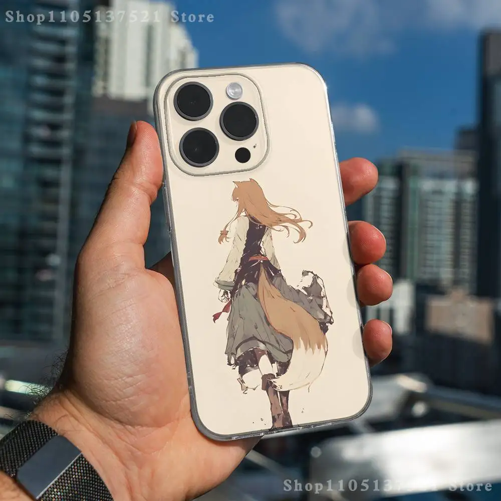 Etui na telefon Anime S-Spice i W-Wolf dla iPhone 17, 16, 15, 14, 13, 12, 11 Pro, Max, Plus, X, XS, XR, SE4, E Mini, przezroczyste, miękkie.