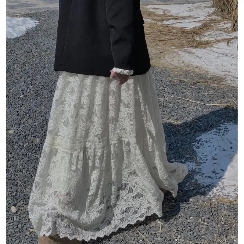 French Splicing Solid Color Skirt Long Pendant Feeling New Spring and Autumn High Waist Temperament Thin Gentle Skirt