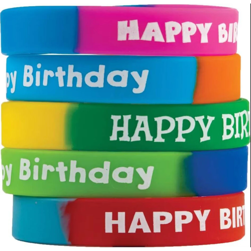 

25PCS/Lots Happy Birthday Rubber Silicone Wristbands Bracelets Teacher Created Resources Wristbands Multi Color Party Gifts