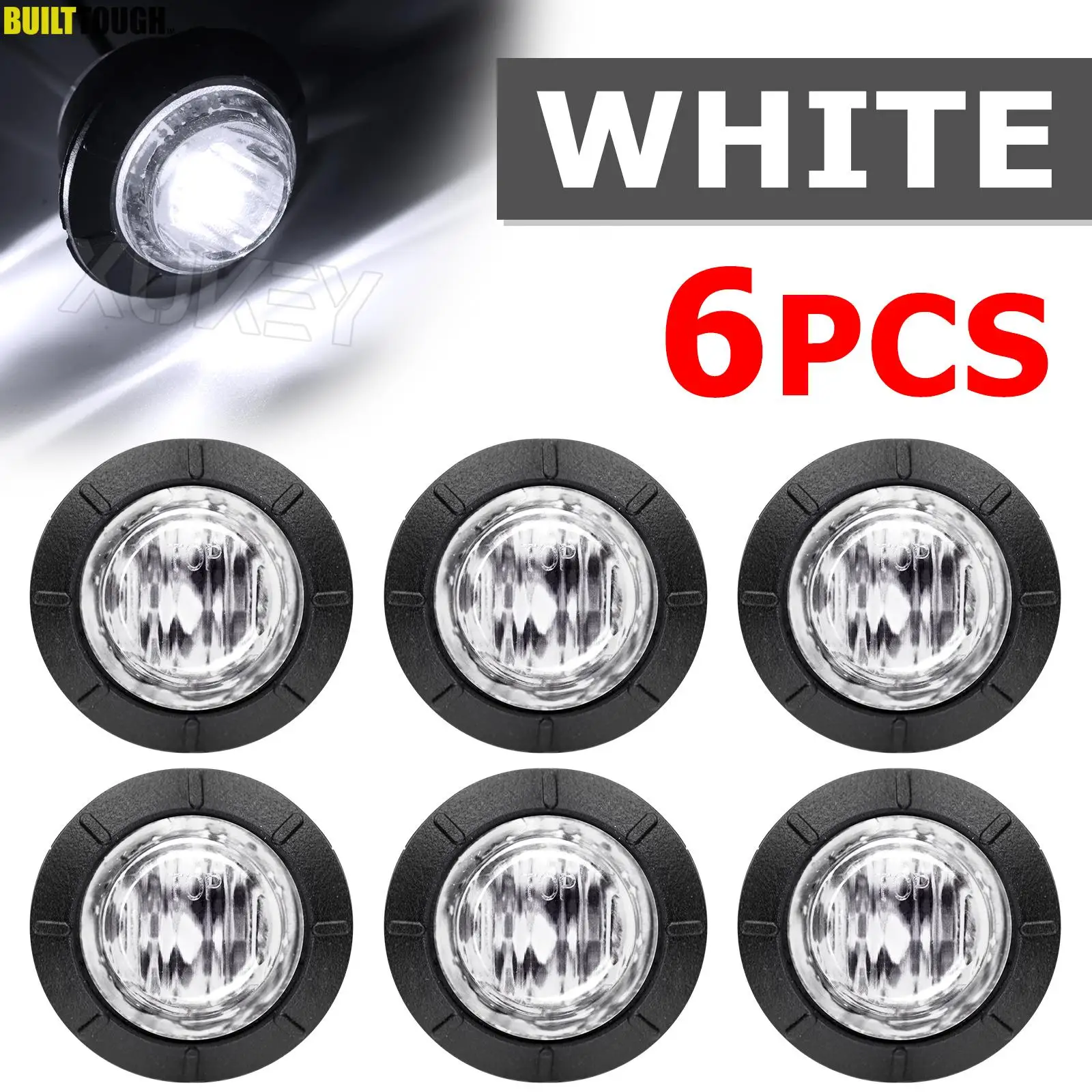 6x 12V 24V White Side Mini Round 3/4" LED Marker Light Truck Trailer Boat Tractor Caravan ATV UTV RV Chassis Grille Signal Lamp