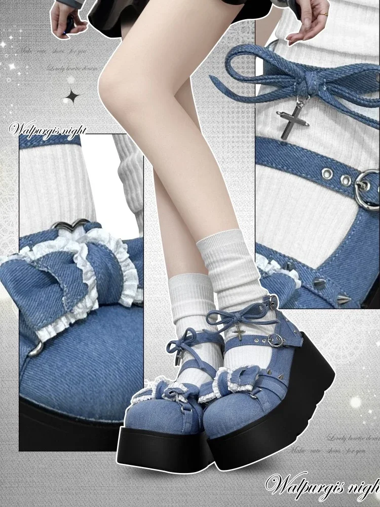 طالب الحلو كول فتاة حار جولة رئيس القوطية سميكة وحيد حذاء قماش ليلة الساحرة الأصلي أصيلة الثقافية الفرعية لوليتا الأحذية #1