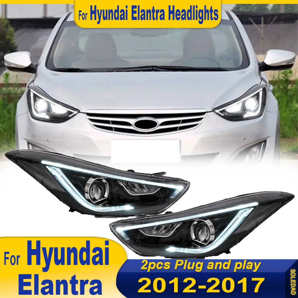 

Автомобильные светодиодные фары в сборе для Hyundai Elantra 2012-2017, фары дневных ходовых огней, проектор Plug and play, 2 шт.