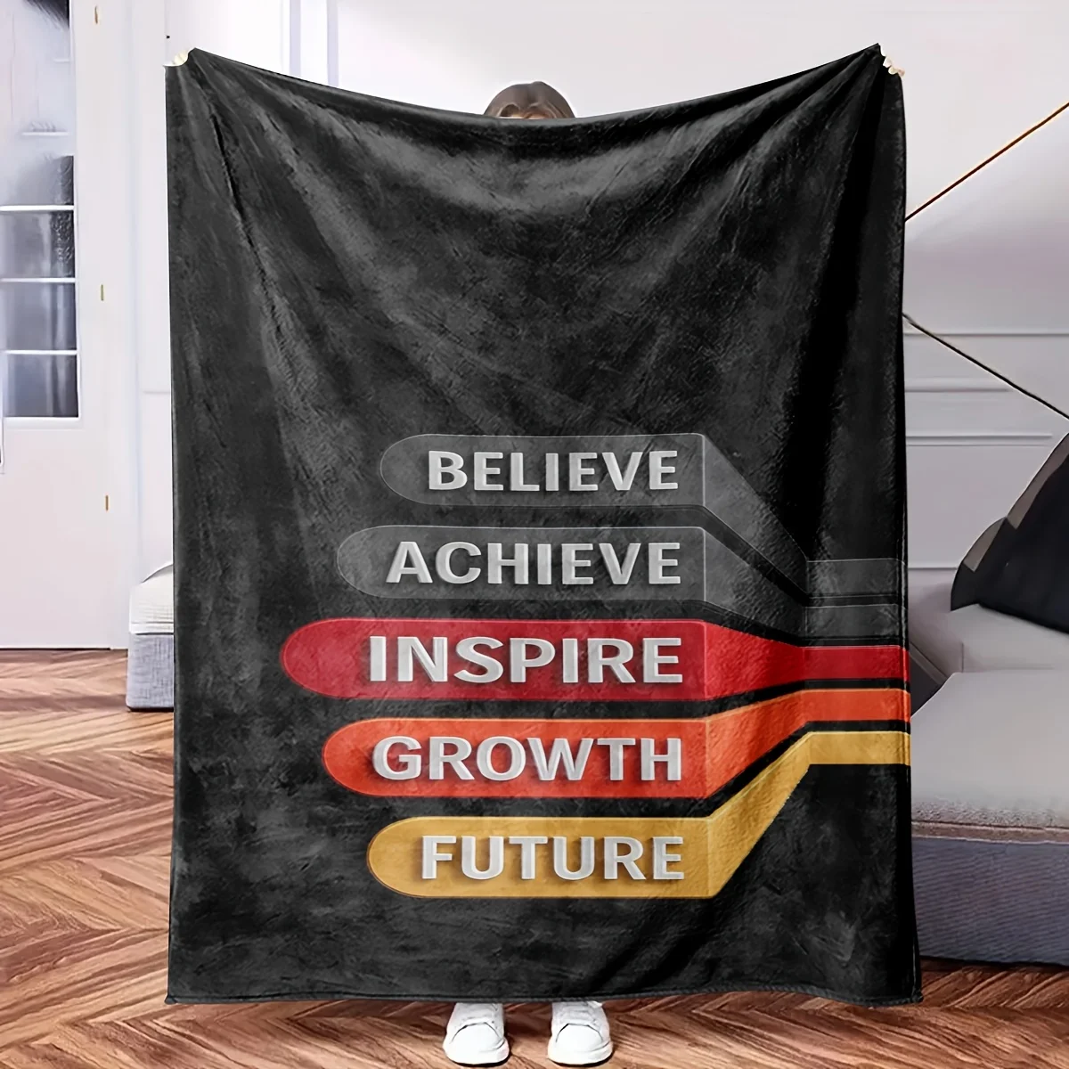 Large Motivational Blanket Throw Fleece Bed Blanket Inspirational Quotes Cozy Gift for Living Room Couch 150x230cm