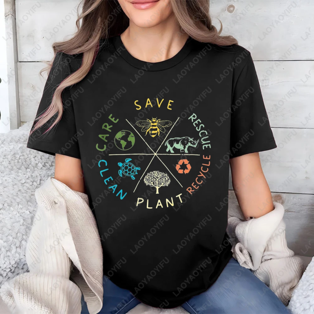 Camisetas PECHAR para el Día de la Tierra, Camiseta de Algodón Casual de Manga Corta con Estampado de Cuidado Ambiental, Rescate, Reciclaje y Limpieza de Plantas, para Amantes de la Naturaleza