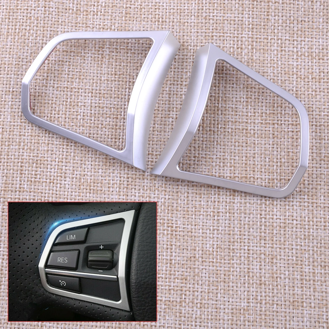 2Pcs Steering Wheel Button Decoration Frame Panel Cover Trim Fit for BMW 5 7 series F10 F18 F01 2009 2010 2011 2012-2014 2015