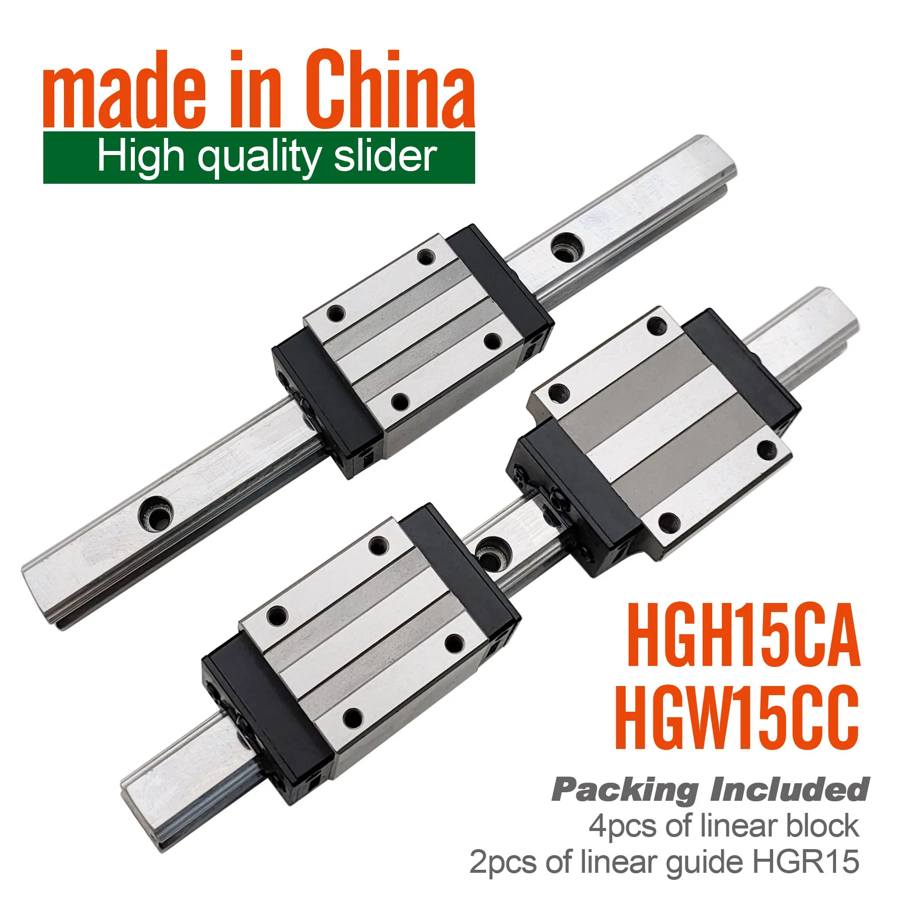 

HGW15CC HGH15CA 2pcs HGR15 linear guide rail any length 4pcs linear block carriage /flang parts 2pcs HGR15 linear gui