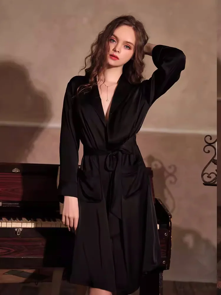 Female Pure Silk Kimono Robe Bathrobe Solid Women Satin Bridesmaid Night Gown Robes Sexy Ladies Fashion Dressing Gown Loungewear