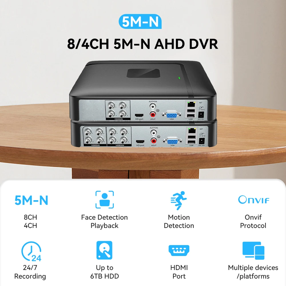 4CH 8CH Mini AHD DVR 5MP-N 5in1 AHD TVI CVI CVBS IP Camera Hybrid Digital Video Recorder Home Secuirty DVR CCTV System H.265