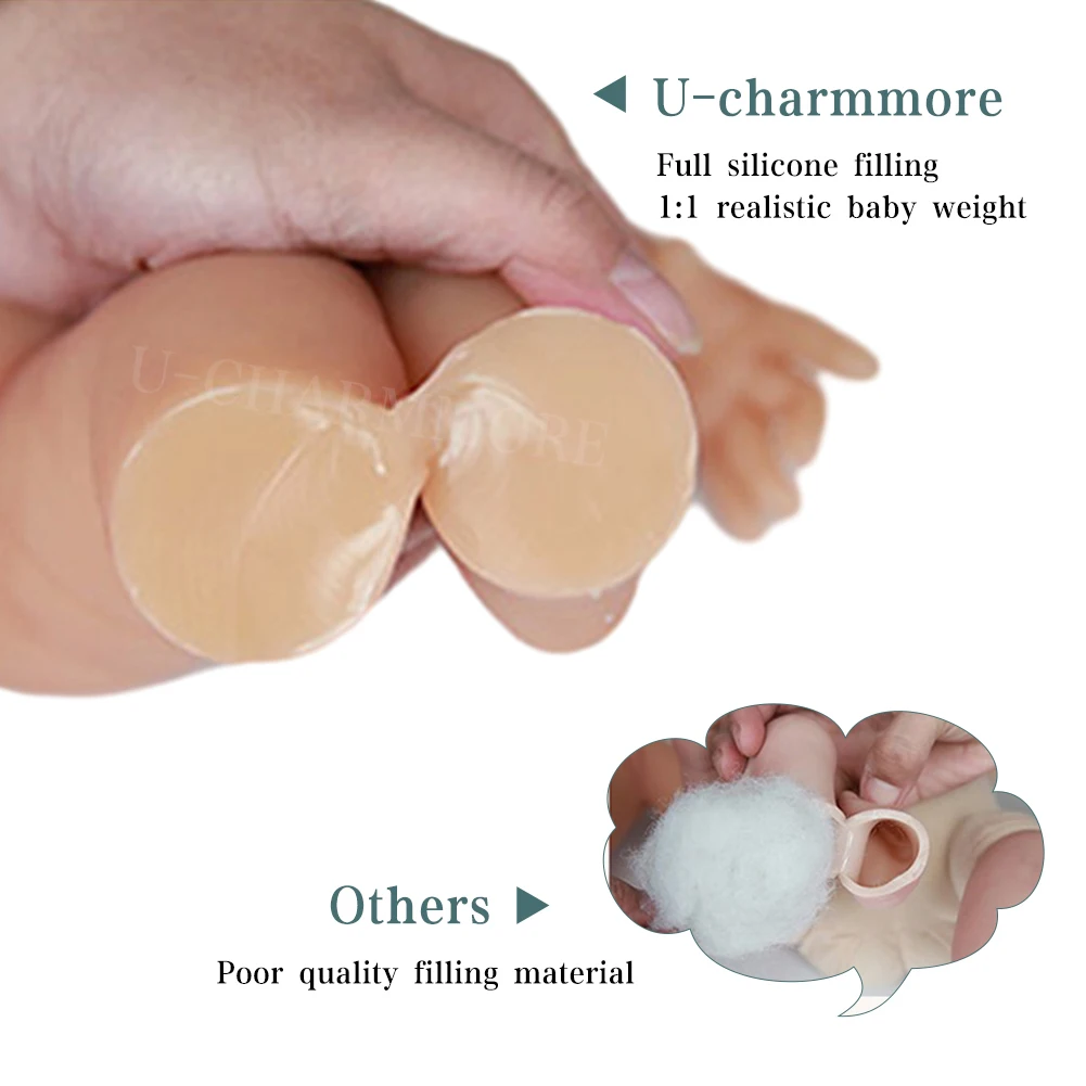 U-charmmore 47cm 3.2KG Full Silicone Reborn Baby Doll Toys Full body Soft Silicone Realistic Toys Bebe for Children Dolls Gift