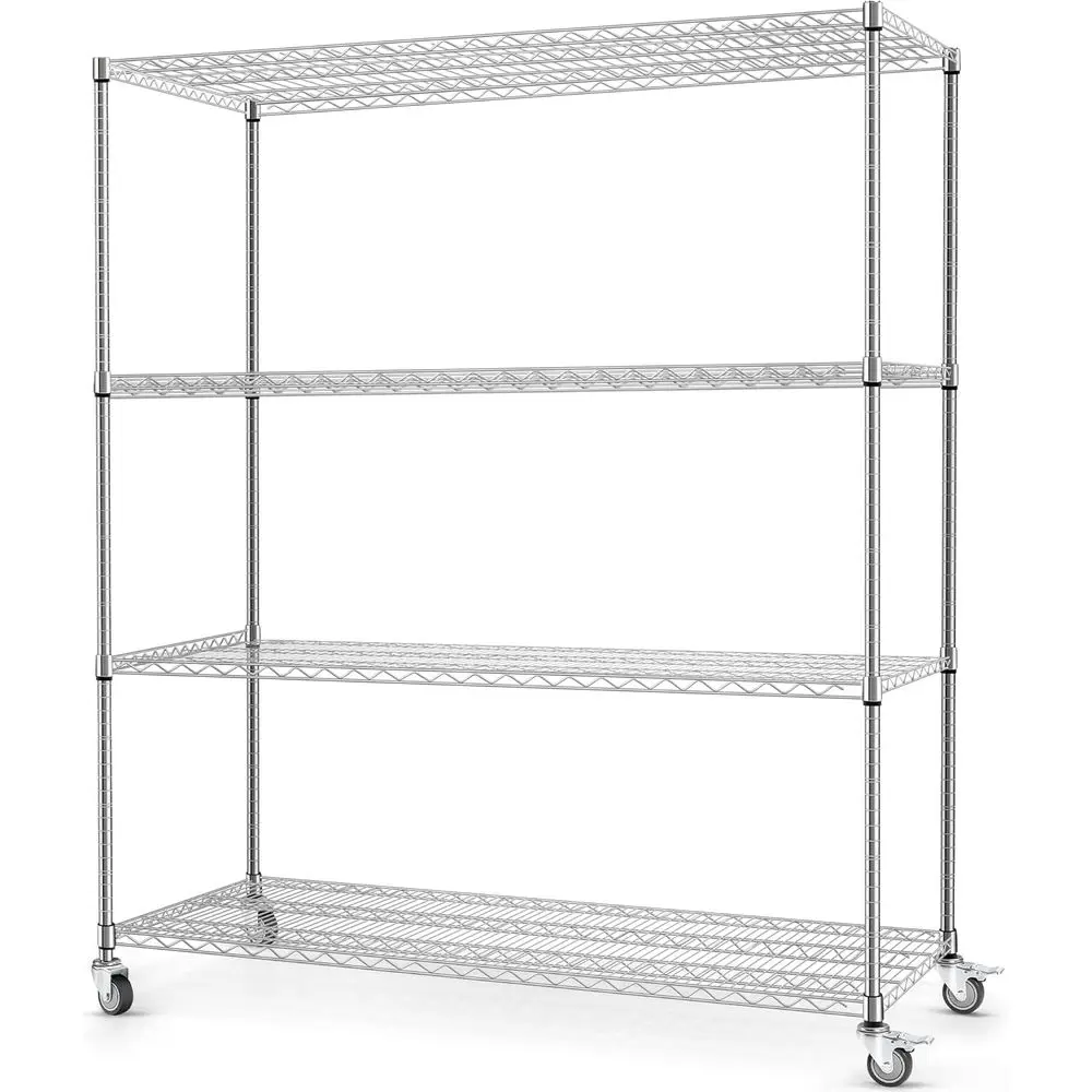 

Heavy-Duty 4-Tier Rolling Wire Shelving Unit, 60W x 24D x 72H, 3200 lbs Capacity, Garage Storage, Silver