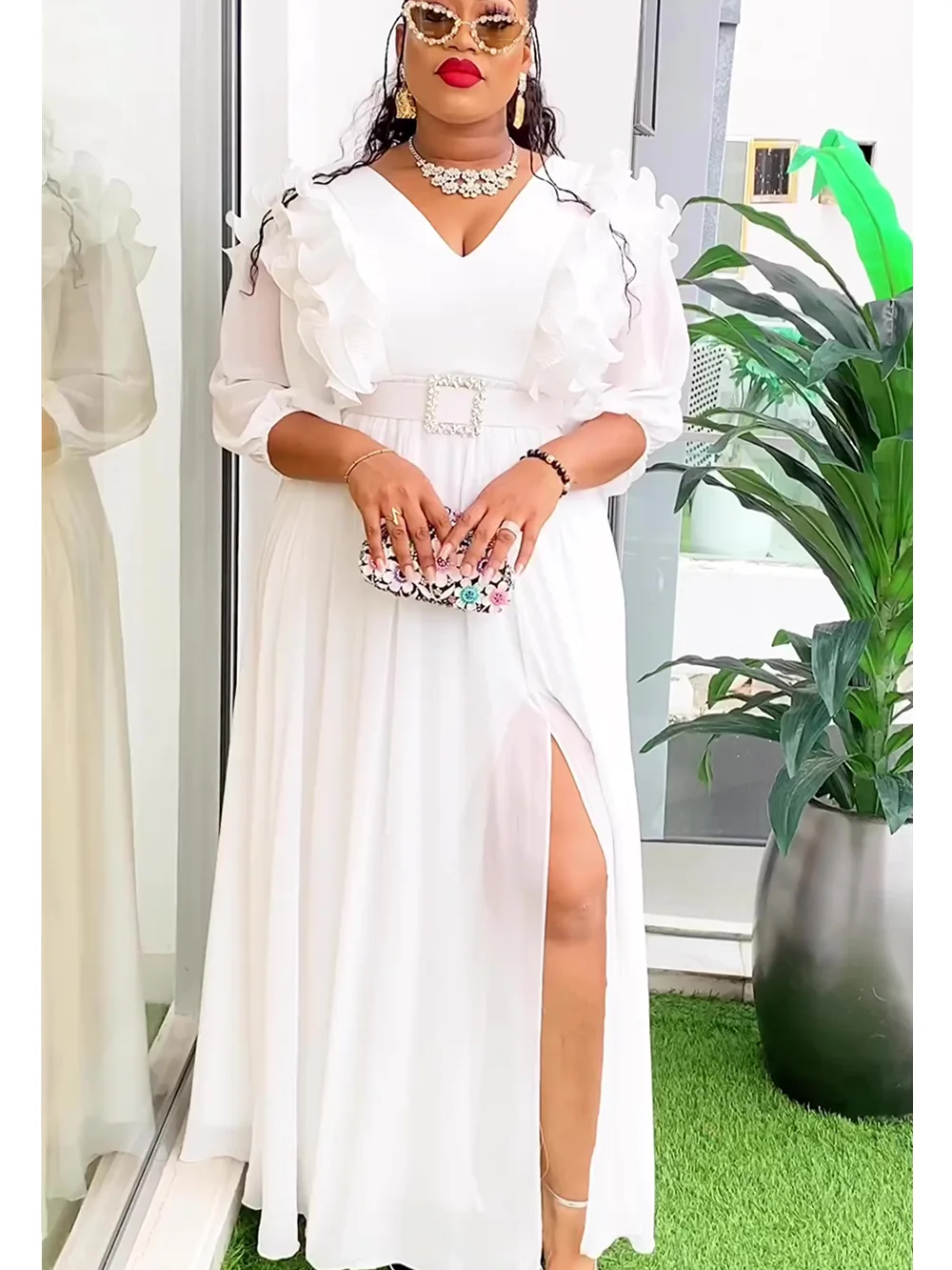 Plus Size African Party Dresses for Women 2024 New Summer Fashion Chiffon Evening Gown Elegant Turkey Muslim Maxi Long Dress