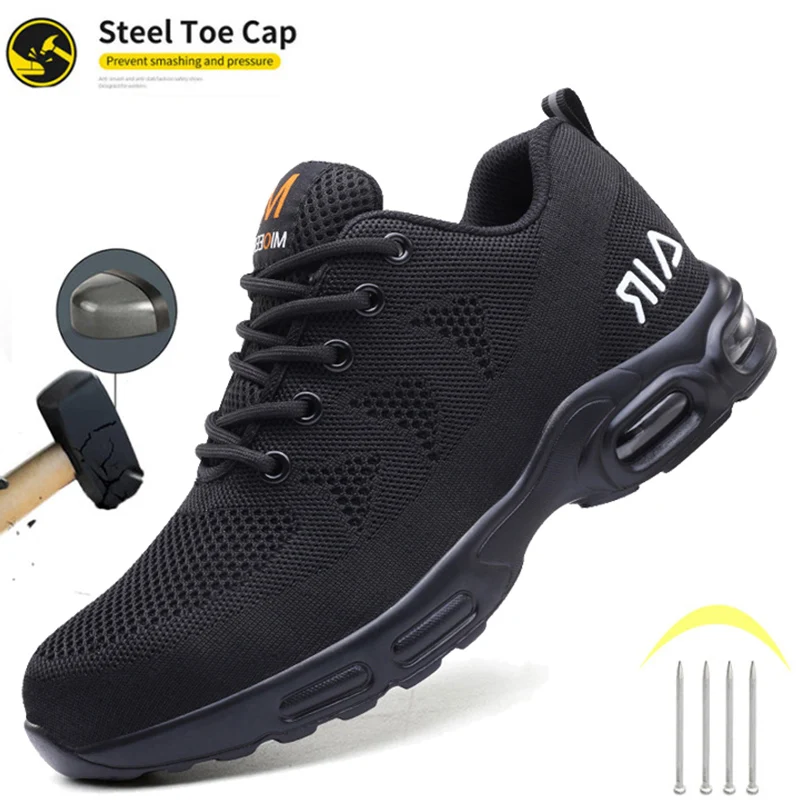 

Men Steel Toe Safety Work Shoes Mesh Breathable Lightweight Comfortable Industrial Construction Shoes Puncture Proof Anti slip