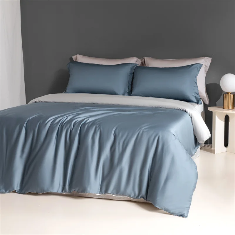 New Austrian Lanjing Solid Color Tencel Four-Piece Set Bare Sleeping Light Luxury Quilt Cover Silk Bed Sheet High Sense