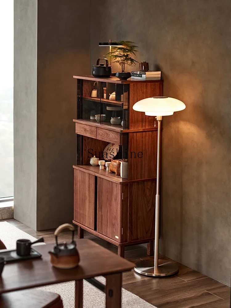 

Solid wood sofa edge tea set display case storage with drawer bookcase FT