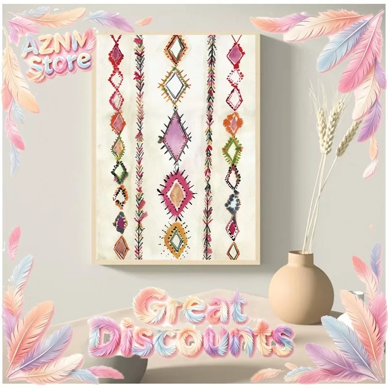 2026 Moroccan Rug Art Painting Boho Wall Pictures , Abstract Neutral Eclectic Canvas Art Prints Home Bohemia Poster Wall Decor