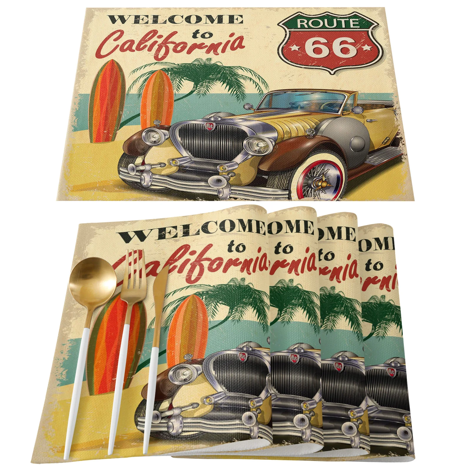 Retro Poster Table Mat Wedding Holiday Party Dining Table Placemat Kitchen Accessories Table Napkin