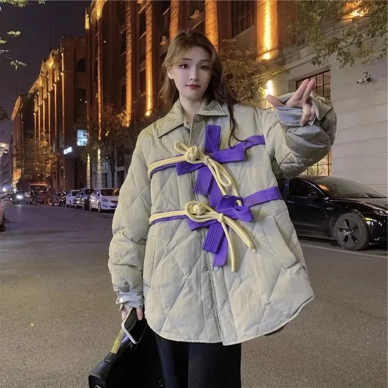 Strap Lingge Cotton Dress Women's 2023 Autumn/Winter New Korean Version Loose and Thickened Cotton Coat Ins Tidal Commuter P279