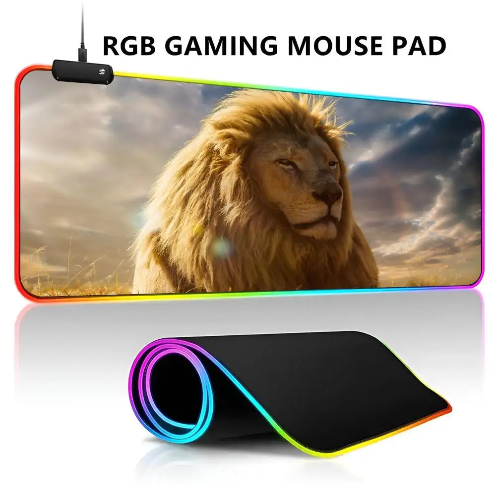 King Of Beasts Lion RGB LED Light Gaming Mousepad Waterproof Large Gamer Mouse Carpet Big Mause Keyboard Pad PC Desk Play Mat wi