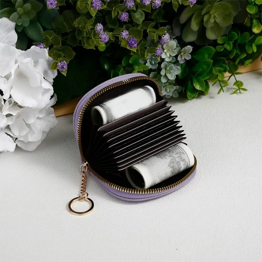 

11 Slots Mini Organ Card Holder with Keychain Portable Zipper Coin Pouch Compact Flower Design Cartoon Flower Card Bag Girls