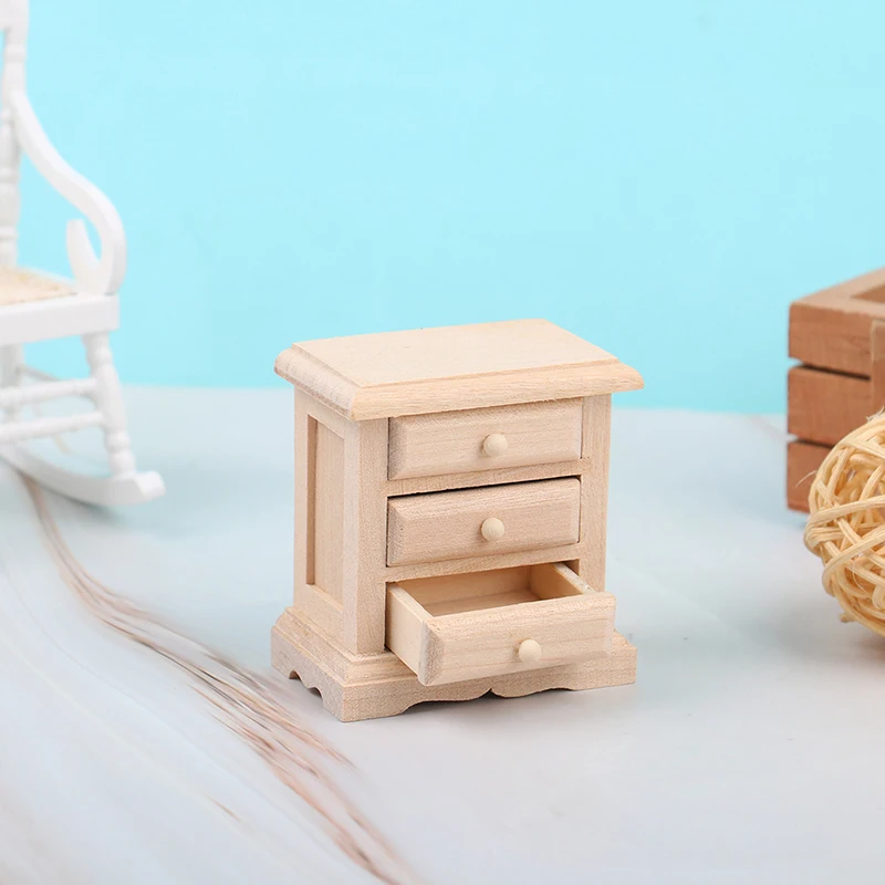 1 STKS 1:12 Poppenhuis Houten Miniatuur Nachtkastje Poppen Meubels DIY Accessoires Decor