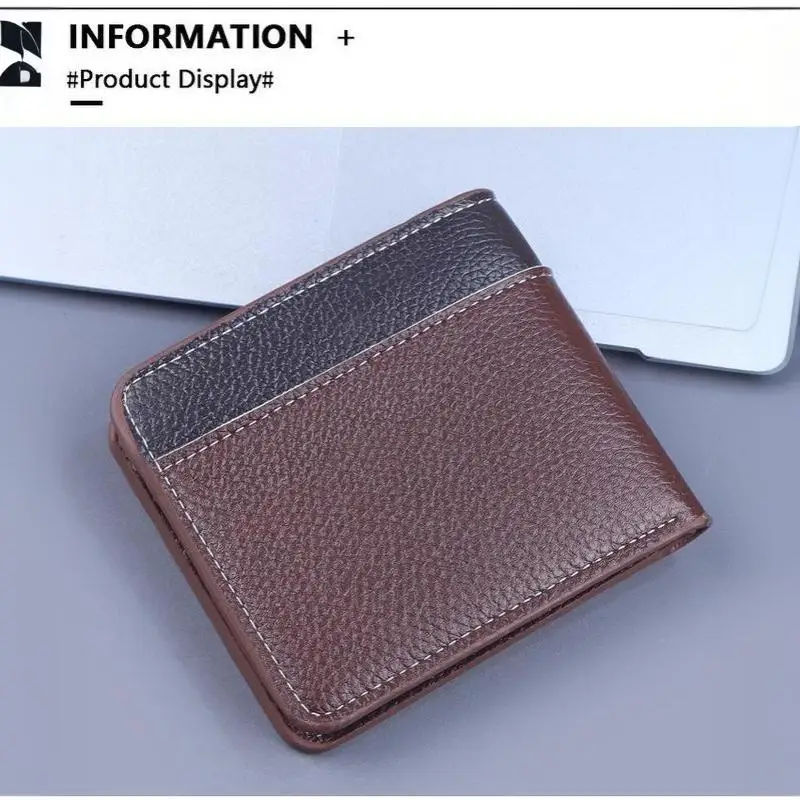 Minimalistische Herren-Geldbörse aus PU-Leder, Schwarz-Kaffee, große Kapazität, mehrere Fächer, zweifach faltbar, Ausweiskartenhalter, für Männer und Frauen – Detail 14