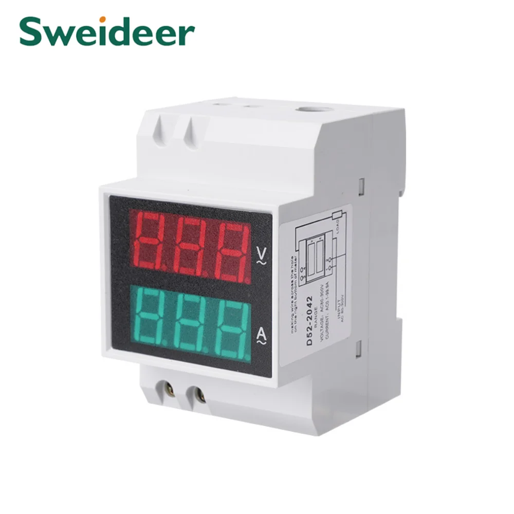 Din Rail SD52-2042 AC Voltage & Current Display Meter Panel Meter Multimentro Digital Mini Digital Display Modular Voltage Meter