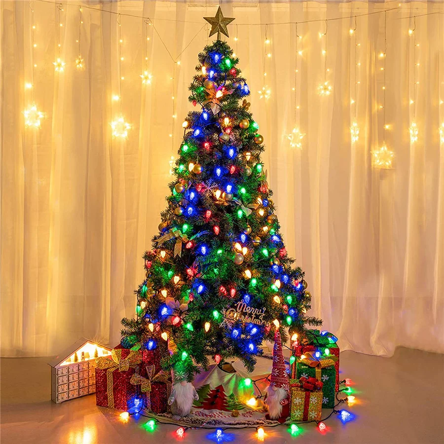 Guirnalda de luces LED de Navidad para Año Nuevo, guirnalda de luces de hadas impermeable, 8 modos, cadena de luces de fresa para Patio, jardín, fiesta, decoración de boda